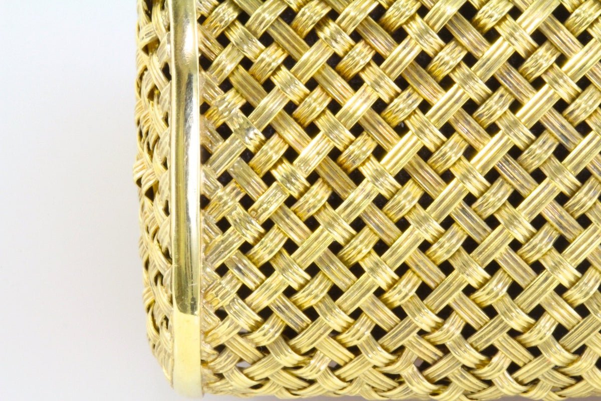 Solid 18K Yellow Gold 381g Woven Basket Weave Minaudiere Evening Purse 750 Stamp