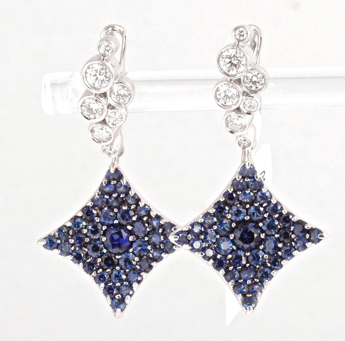 18K White Gold Blue Sapphire Diamond Convertible Star Drop Earrings 2-Way