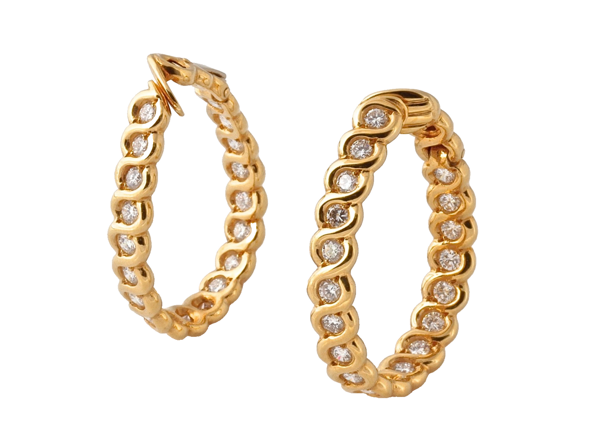 Van Cleef & Arpels 18K Yellow Gold Diamond Hoop Earrings 3.50 CT 22g