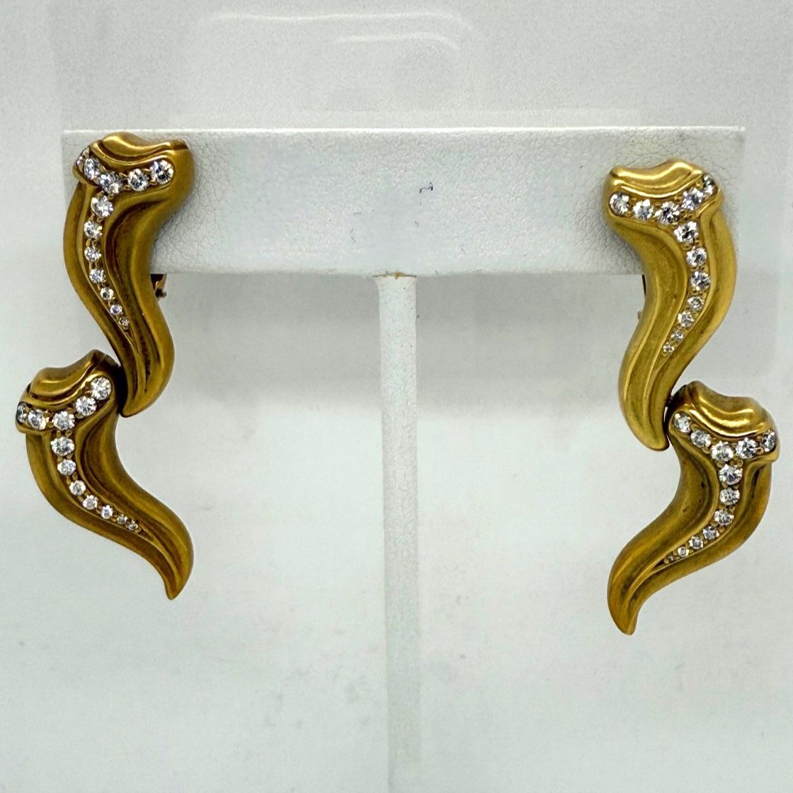 BARRY KIESELSTEIN-CORD "Fire" Collection 18K Green Gold & Diamond Clip Earrings