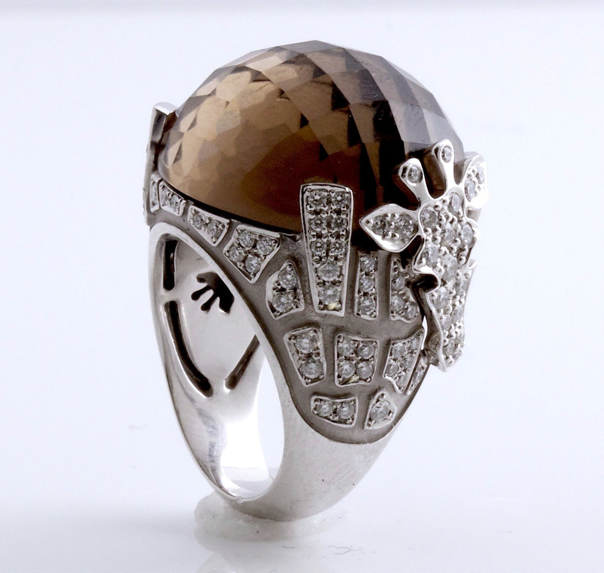 Carrera y Carrera 18K White Gold Smoky Quartz Diamond Giraffe Ring 1.45 ct