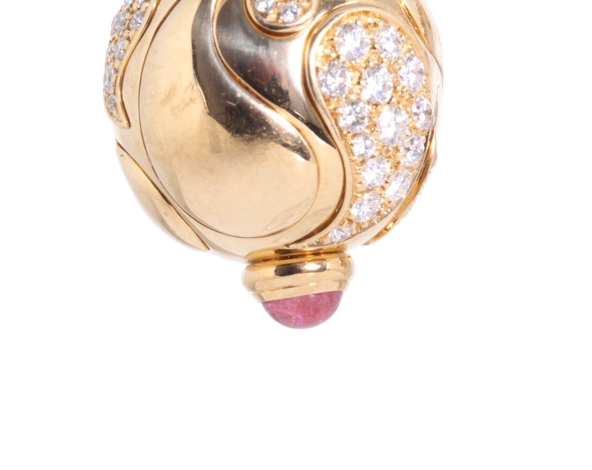 Chopard 18k Yellow Gold “Casmir” Diamond, Pink Tourmaline & Pearl Drop Clip Earr