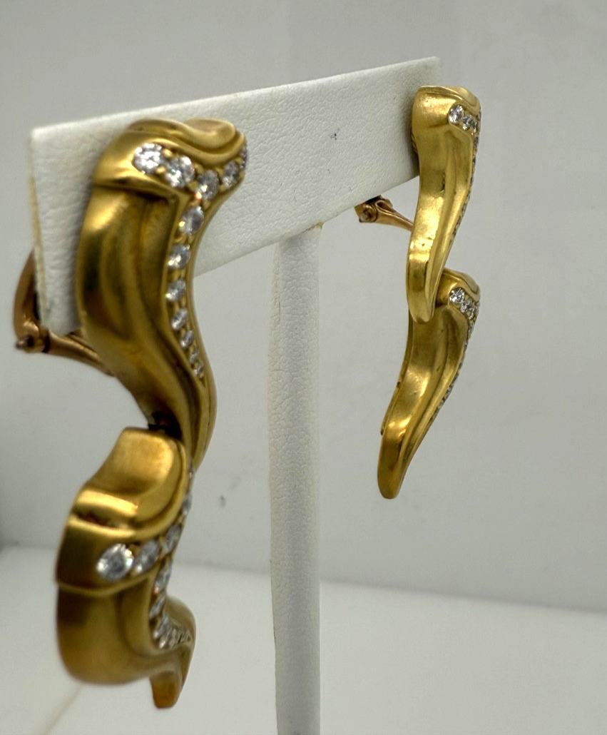 BARRY KIESELSTEIN-CORD "Fire" Collection 18K Green Gold & Diamond Clip Earrings
