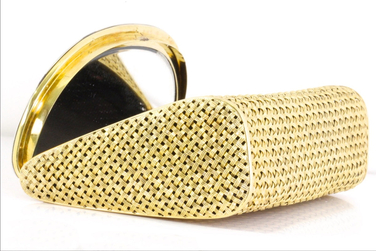Solid 18K Yellow Gold 381g Woven Basket Weave Minaudiere Evening Purse 750 Stamp