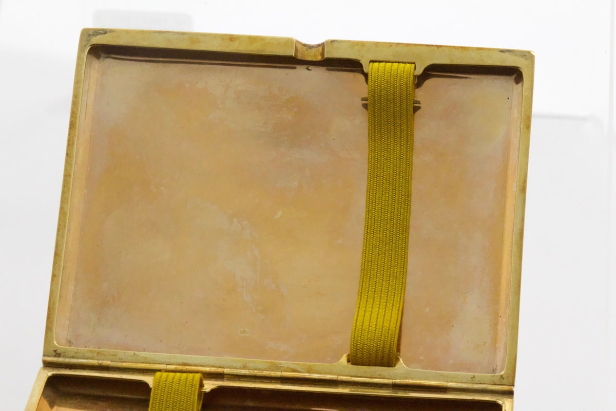 Antique 18K Yellow White Gold Cigarette Case Guilloché Sapphire Cabochon 106.5g