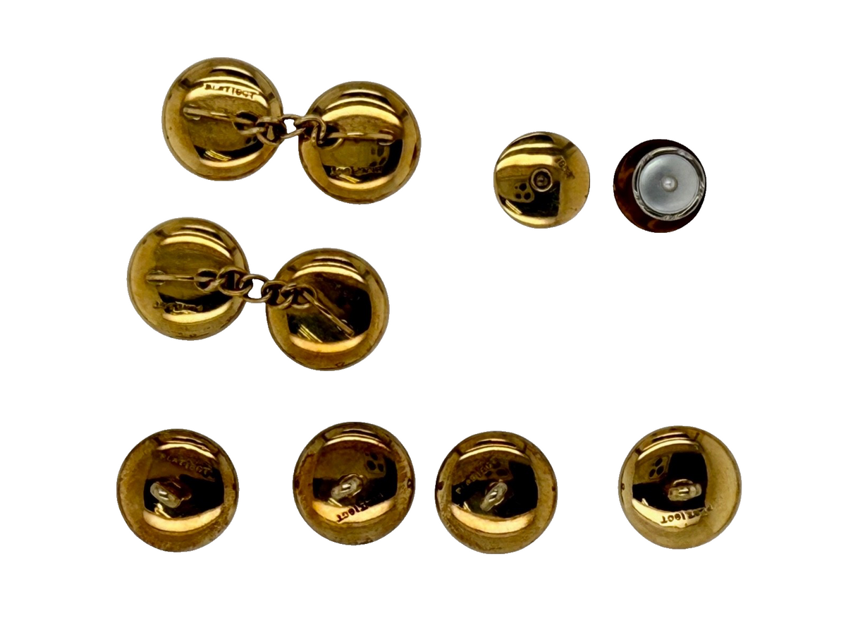 Antique Mappin Webb Royal Warrant MOP Pearl Dress Set Cufflinks Studs Plat Gold
