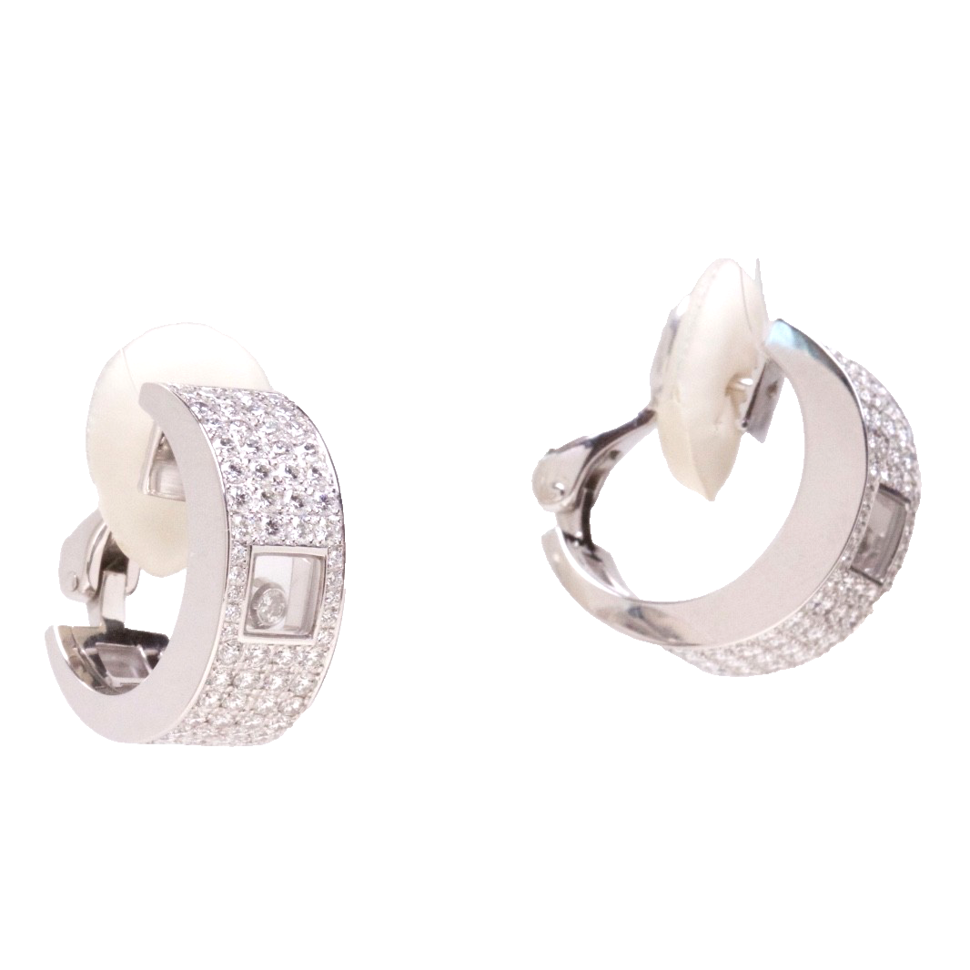 Chopard Happy Diamonds 18K White Gold Diamond Hoop Earrings 2.58ct w/Box Cert