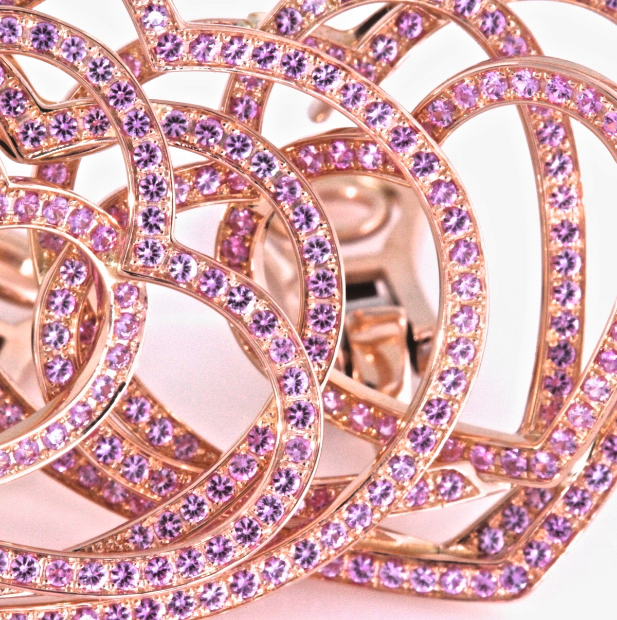 Chopard 18K Rose Gold Pink Sapphire Heart Earrings – 2.09 CT – Cert