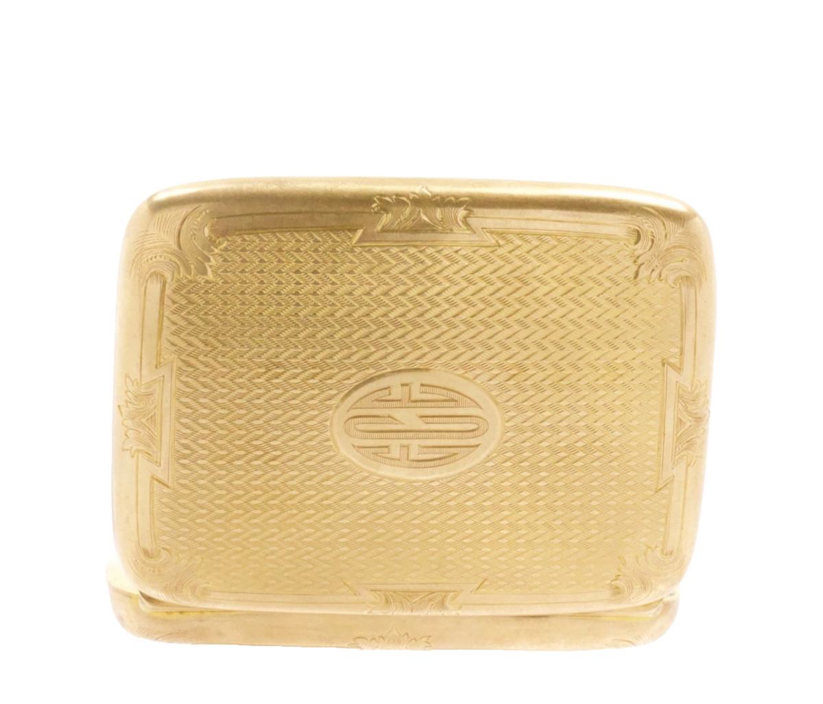 Antique 14K Yellow Gold Cigarette Case Guilloché Engraved Monogram 72g Art Deco