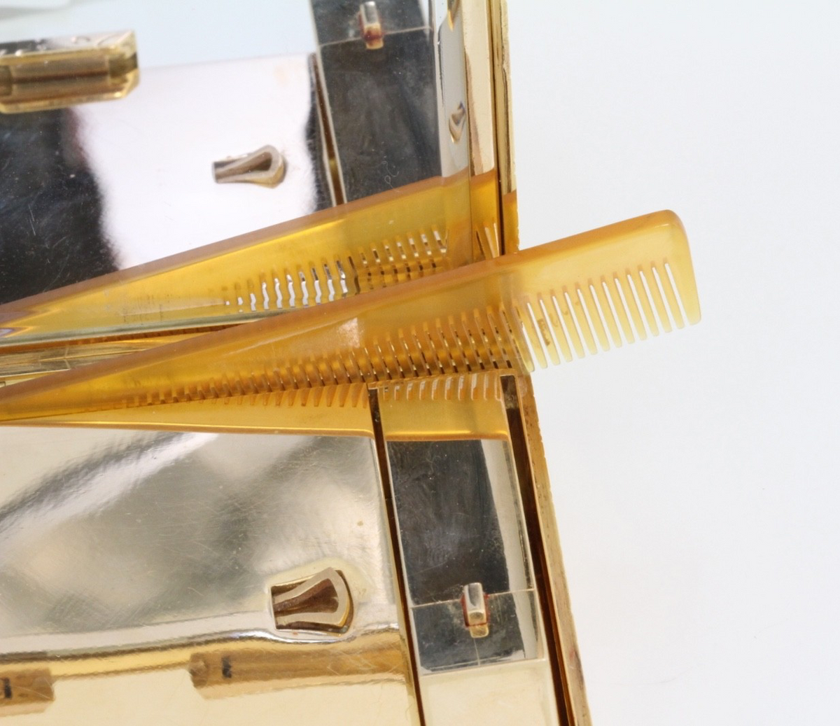 Vintage 18K Solid Gold Diamond Floral Vanity Compact Lipstick Comb French 1950s